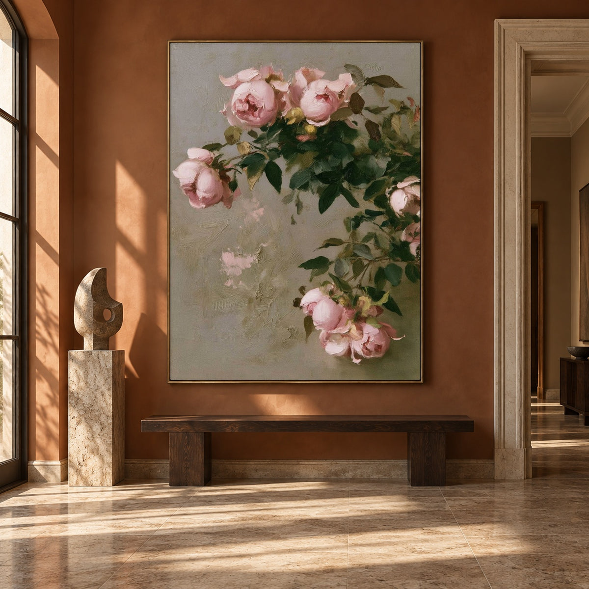Roses in Gentle Air - interior setting 8 - expressive contemporary art painting