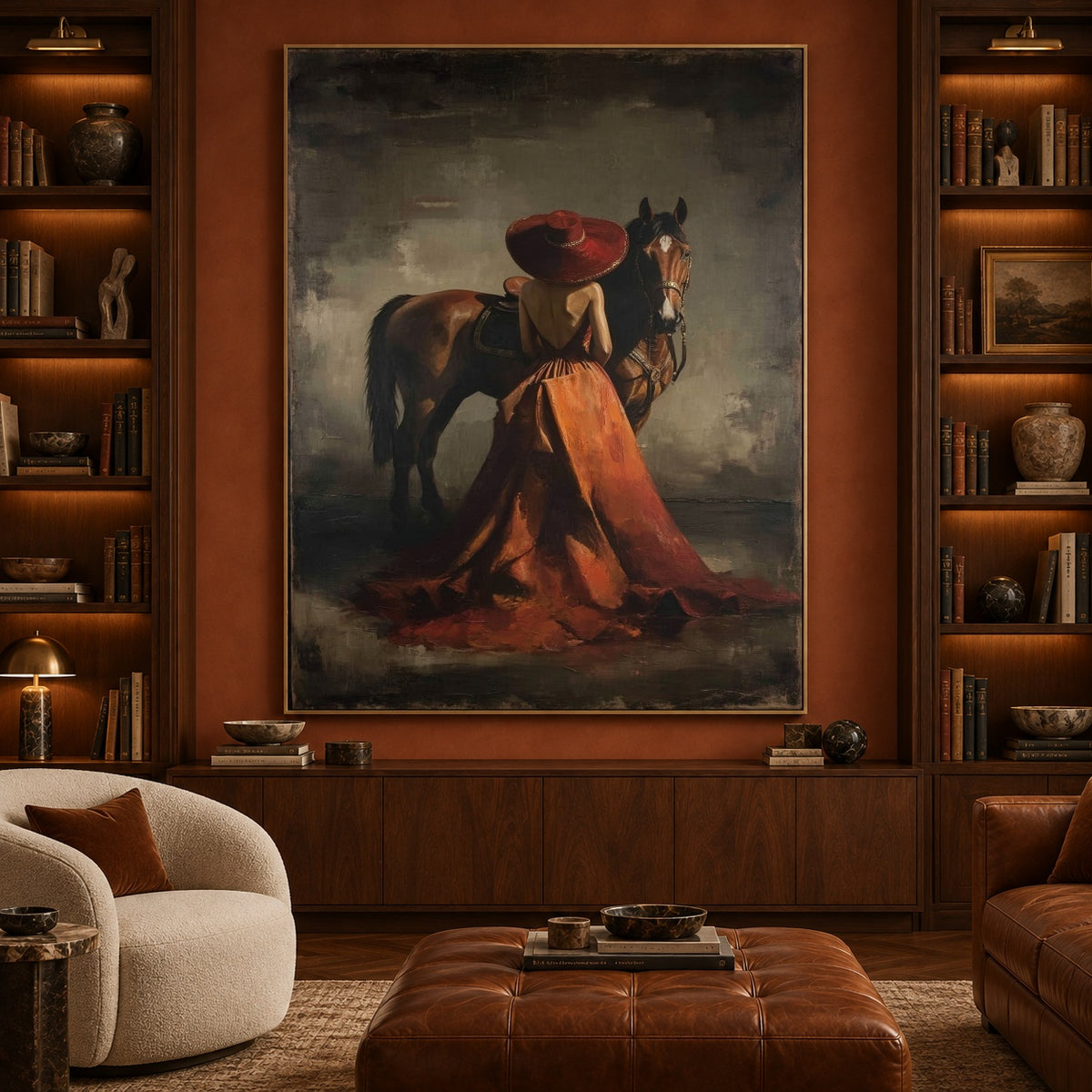 Rust and Quiet Reins - front-view living-room hero - expressive contemporary art painting