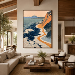 Saffron Cliffs Blue Tide - front-view living-room hero - expressive contemporary art painting