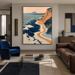 Saffron Cliffs Blue Tide - interior setting 3 - expressive contemporary art painting