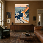 Saffron Cliffs Blue Tide - interior setting 6 - expressive contemporary art painting
