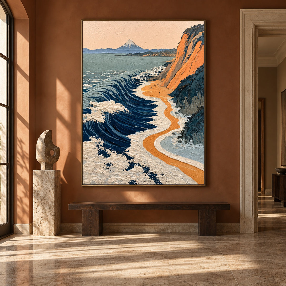Saffron Cliffs Blue Tide - interior setting 8 - expressive contemporary art painting