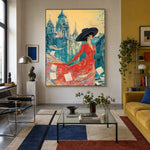 Scarlet Among Blue Spires - interior setting 3 - expressive contemporary art painting