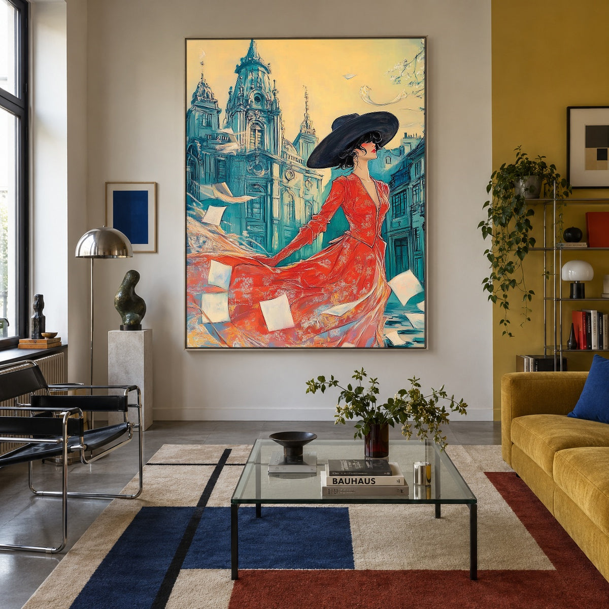 Scarlet Among Blue Spires - interior setting 3 - expressive contemporary art painting