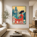 Scarlet Among Blue Spires - interior setting 5 - expressive contemporary art painting