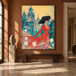 Scarlet Among Blue Spires - interior setting 7 - expressive contemporary art painting