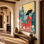 Scarlet Among Blue Spires - interior setting 8 - expressive contemporary art painting