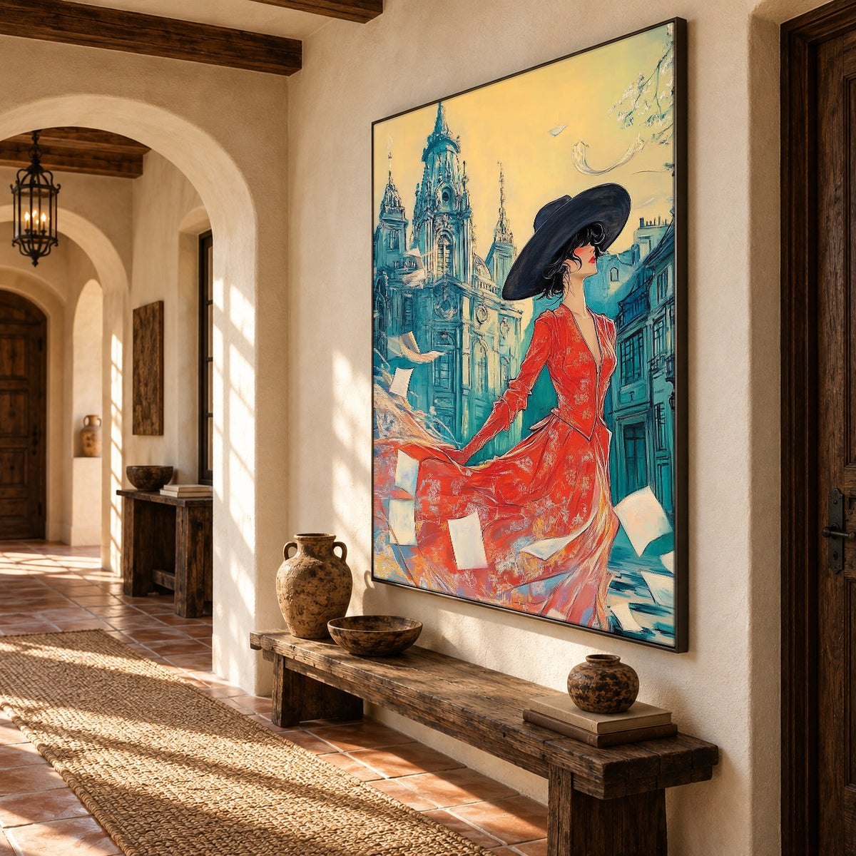 Scarlet Among Blue Spires - interior setting 8 - expressive contemporary art painting