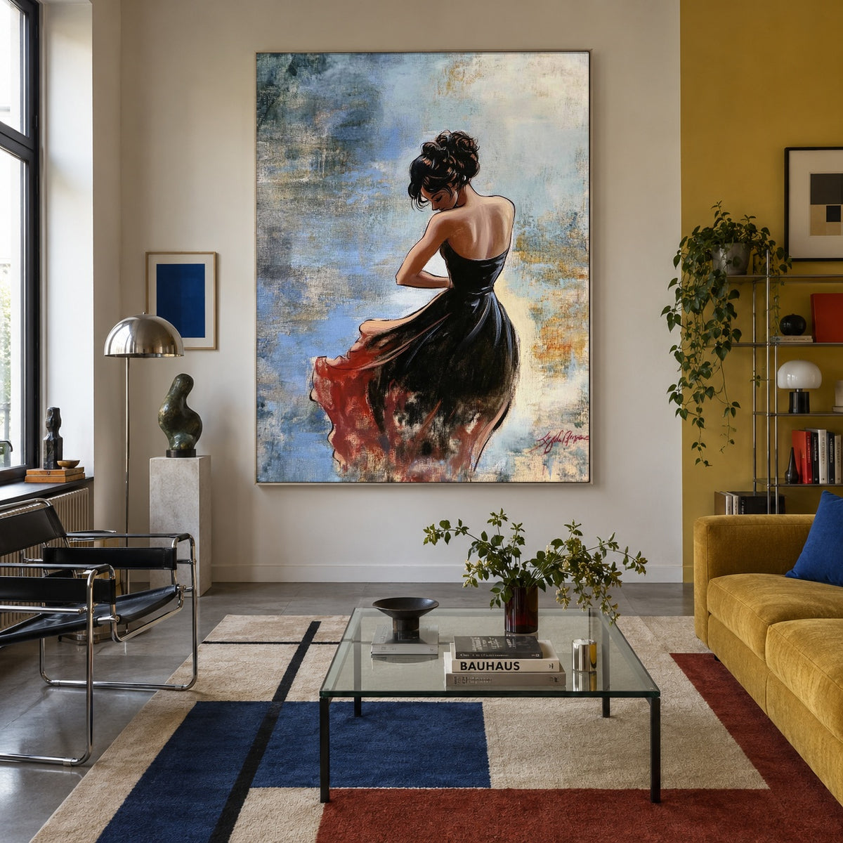 Scarlet Hem in Motion - front-view living-room hero - expressive contemporary art painting