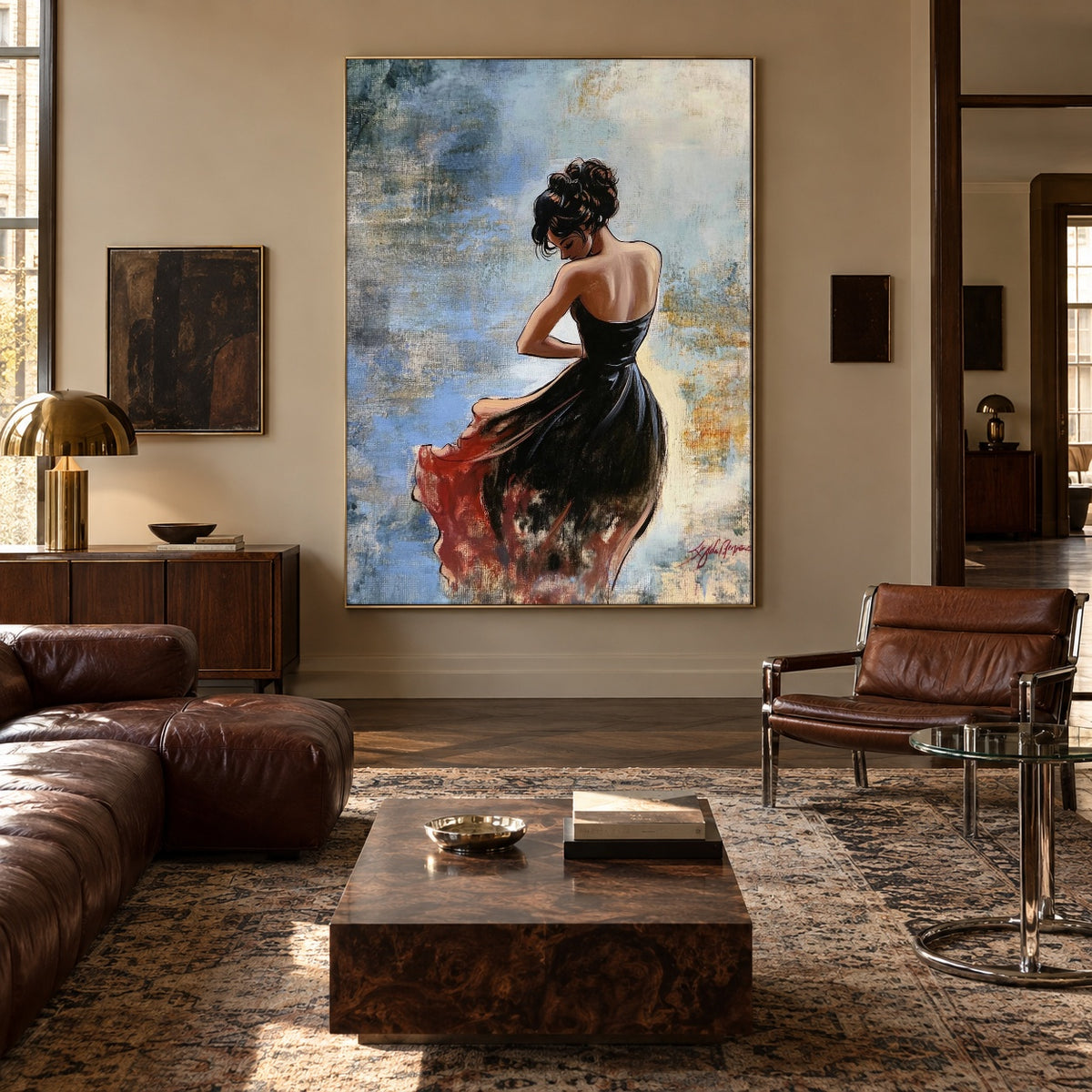 Scarlet Hem in Motion - interior setting 4 - expressive contemporary art painting
