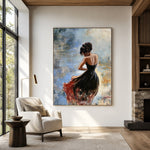 Scarlet Hem in Motion - interior setting 5 - expressive contemporary art painting