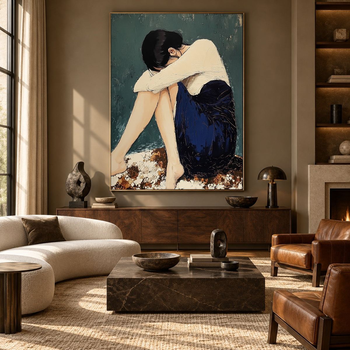 Sheltered in Stillness - front-view living-room hero - expressive contemporary art painting
