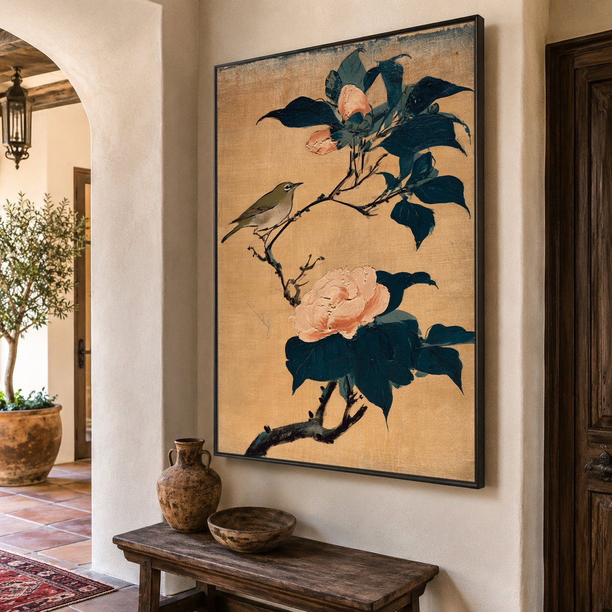 Small Song Camellia Branch - oblique view - expressive contemporary art painting