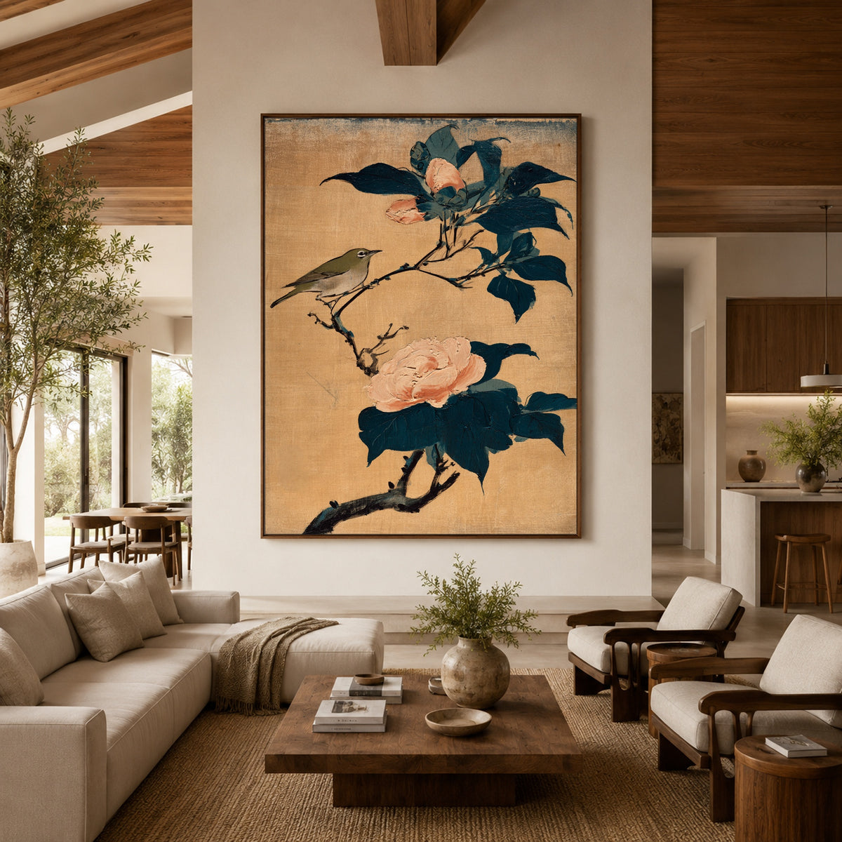 Small Song Camellia Branch - interior setting 3 - expressive contemporary art painting