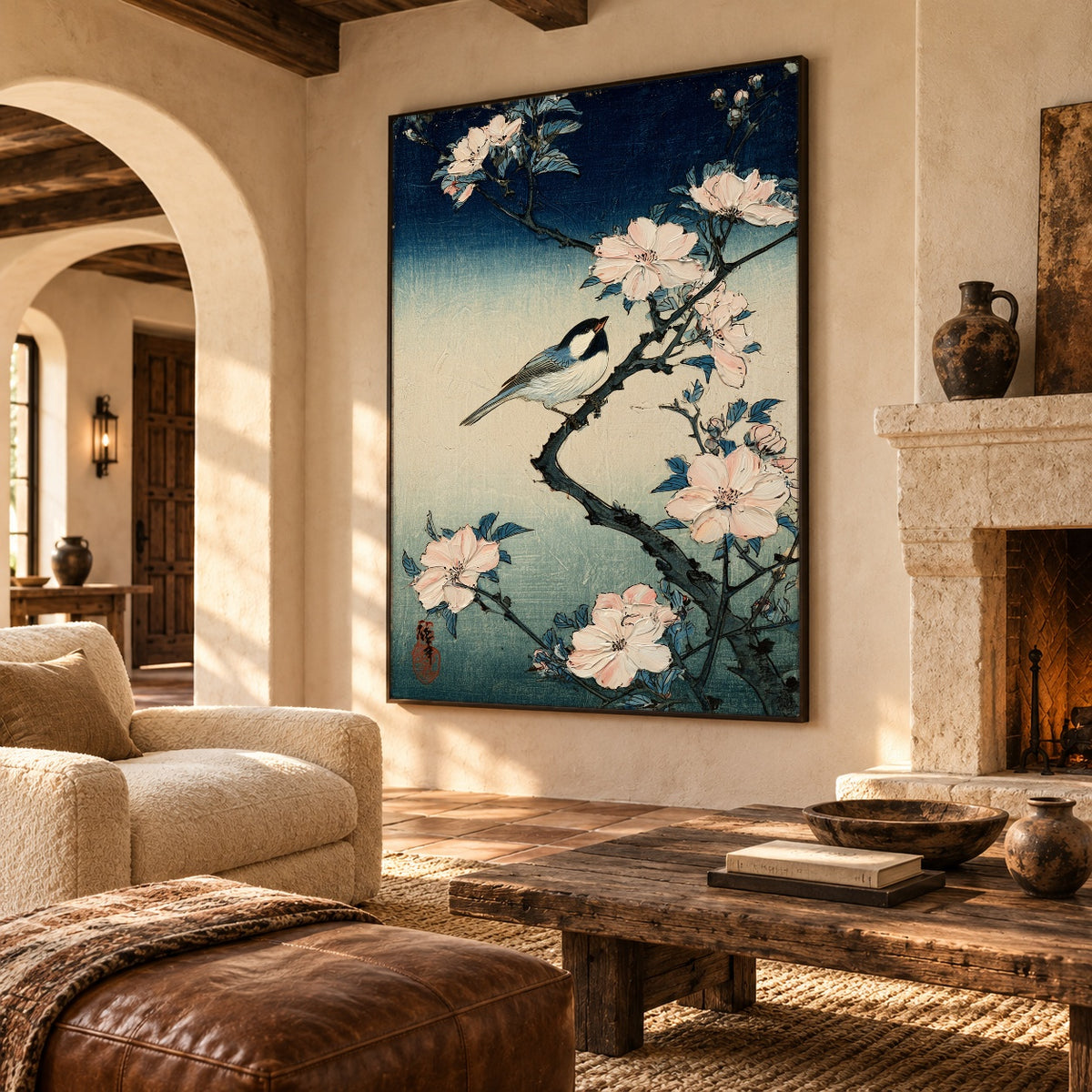 Songbird in Pale Bloom - oblique view - expressive contemporary art painting