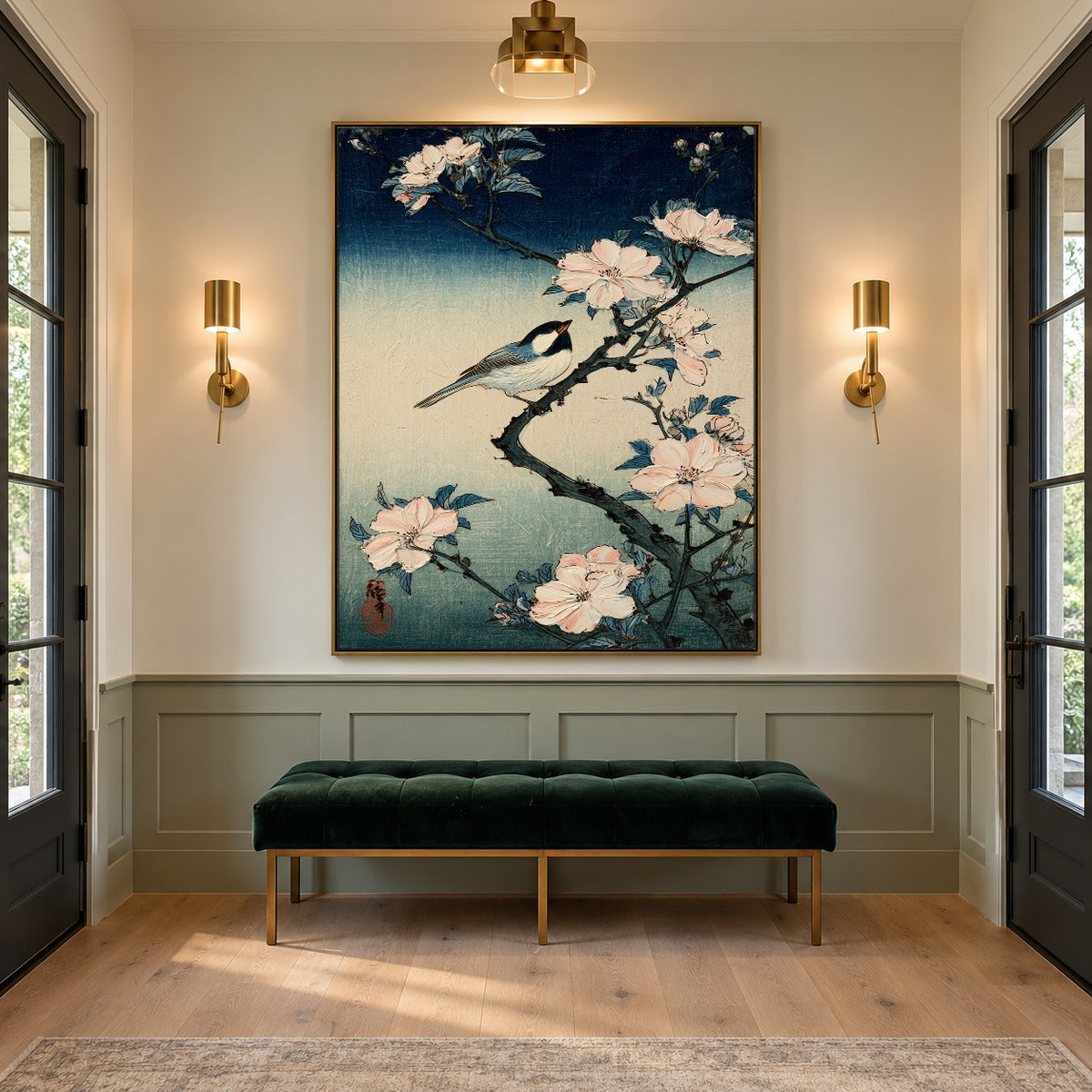Songbird in Pale Bloom - interior setting 3 - expressive contemporary art painting