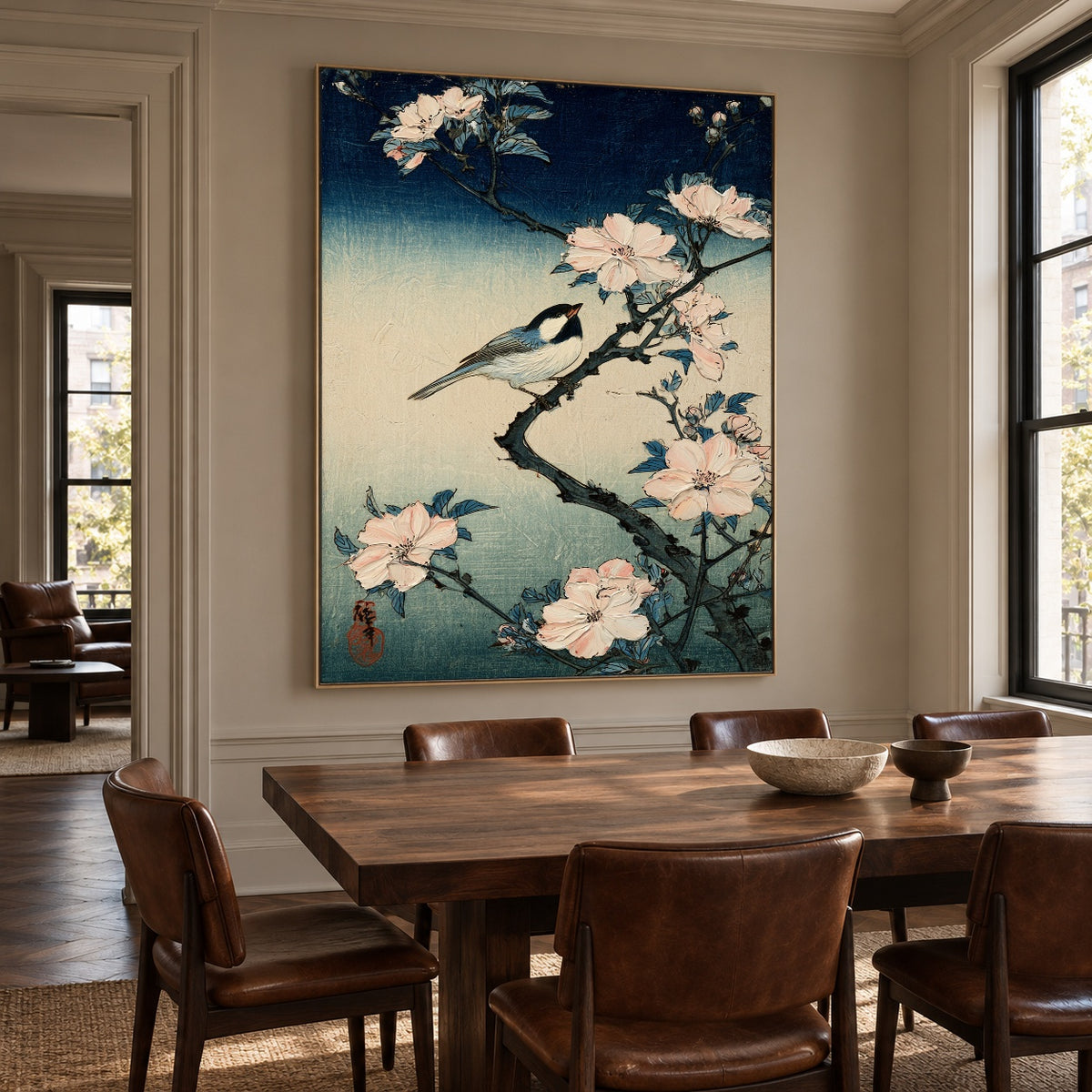 Songbird in Pale Bloom - interior setting 4 - expressive contemporary art painting