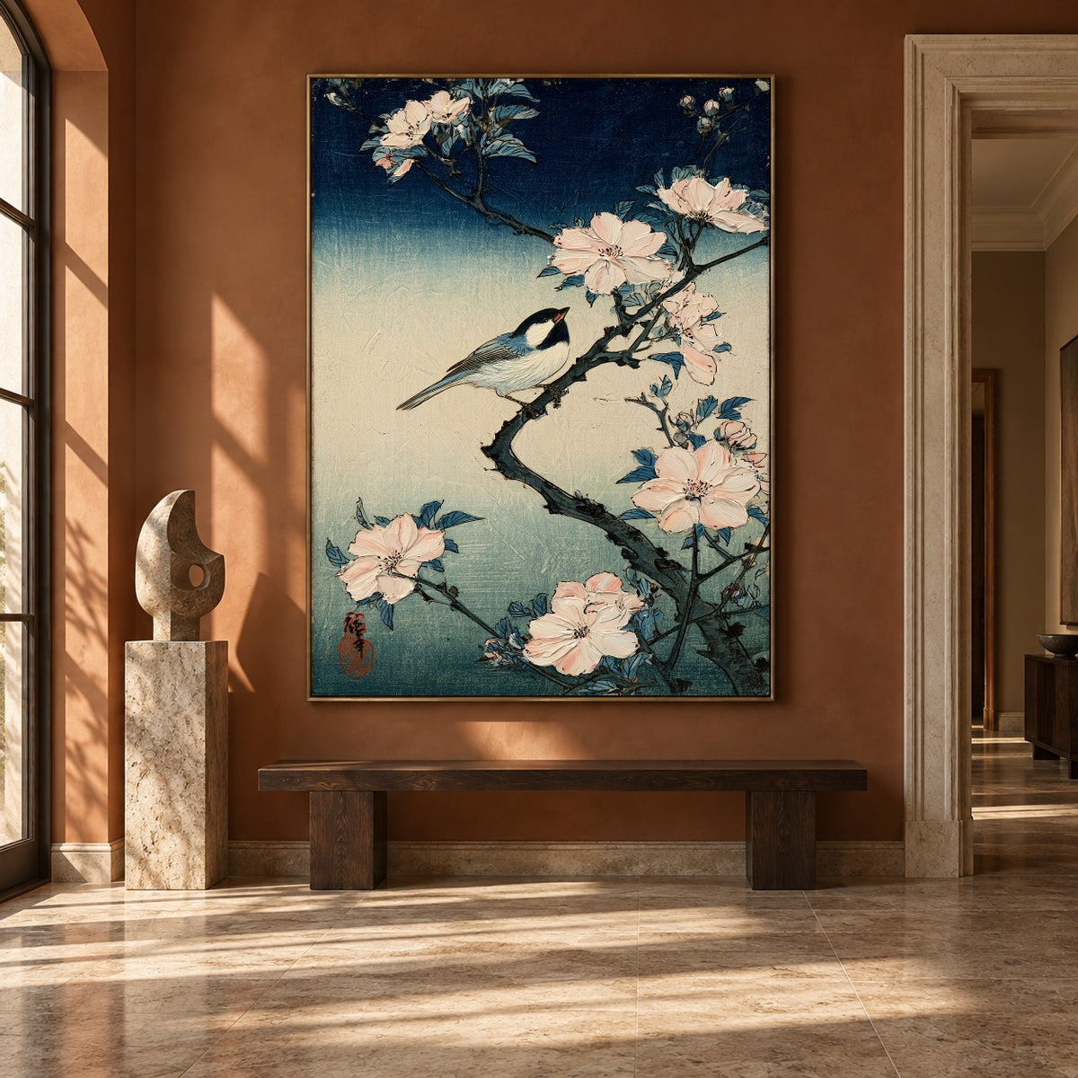 Songbird in Pale Bloom - interior setting 7 - expressive contemporary art painting