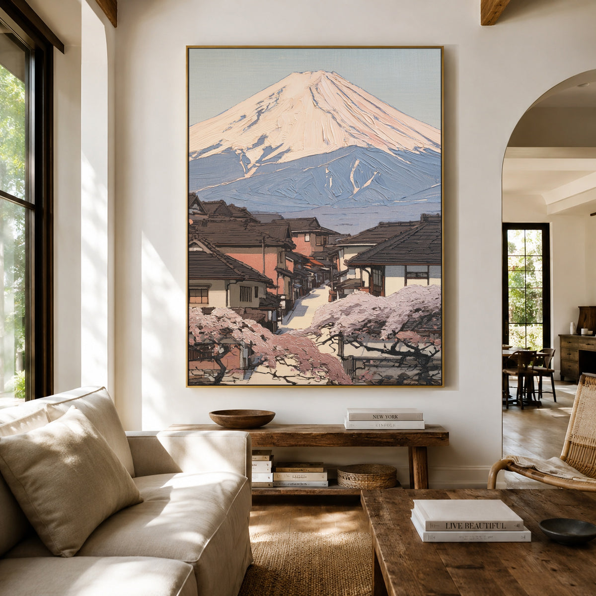 Spring Village Below Fuji - front-view living-room hero - expressive contemporary art painting