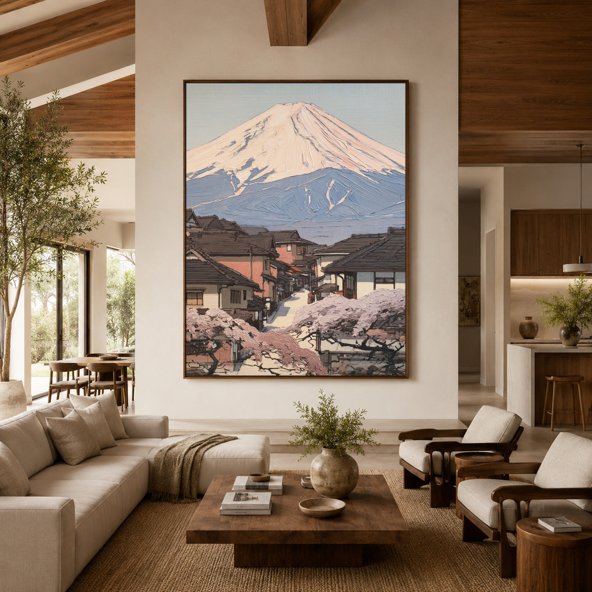 Spring Village Below Fuji - interior setting 3 - expressive contemporary art painting