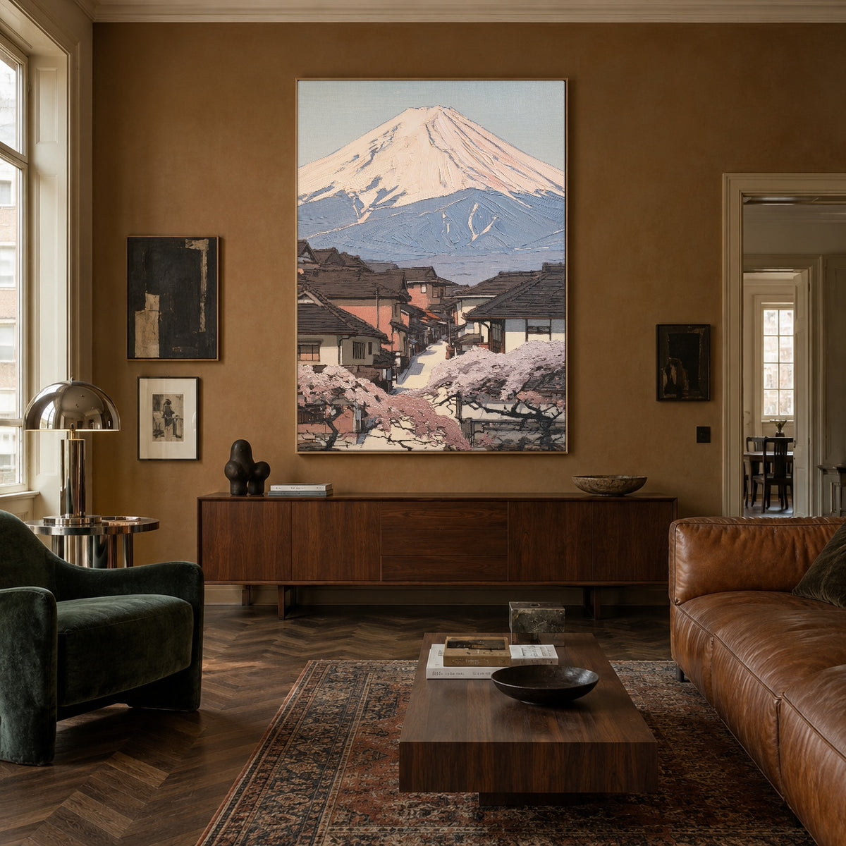 Spring Village Below Fuji - interior setting 4 - expressive contemporary art painting