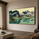 Stillwater Blossom Shore - oblique view - expressive contemporary art painting