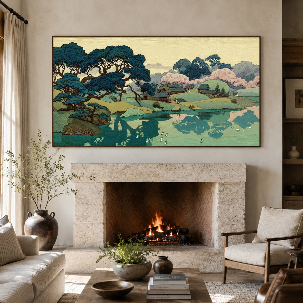 Stillwater Blossom Shore - interior setting 3 - expressive contemporary art painting