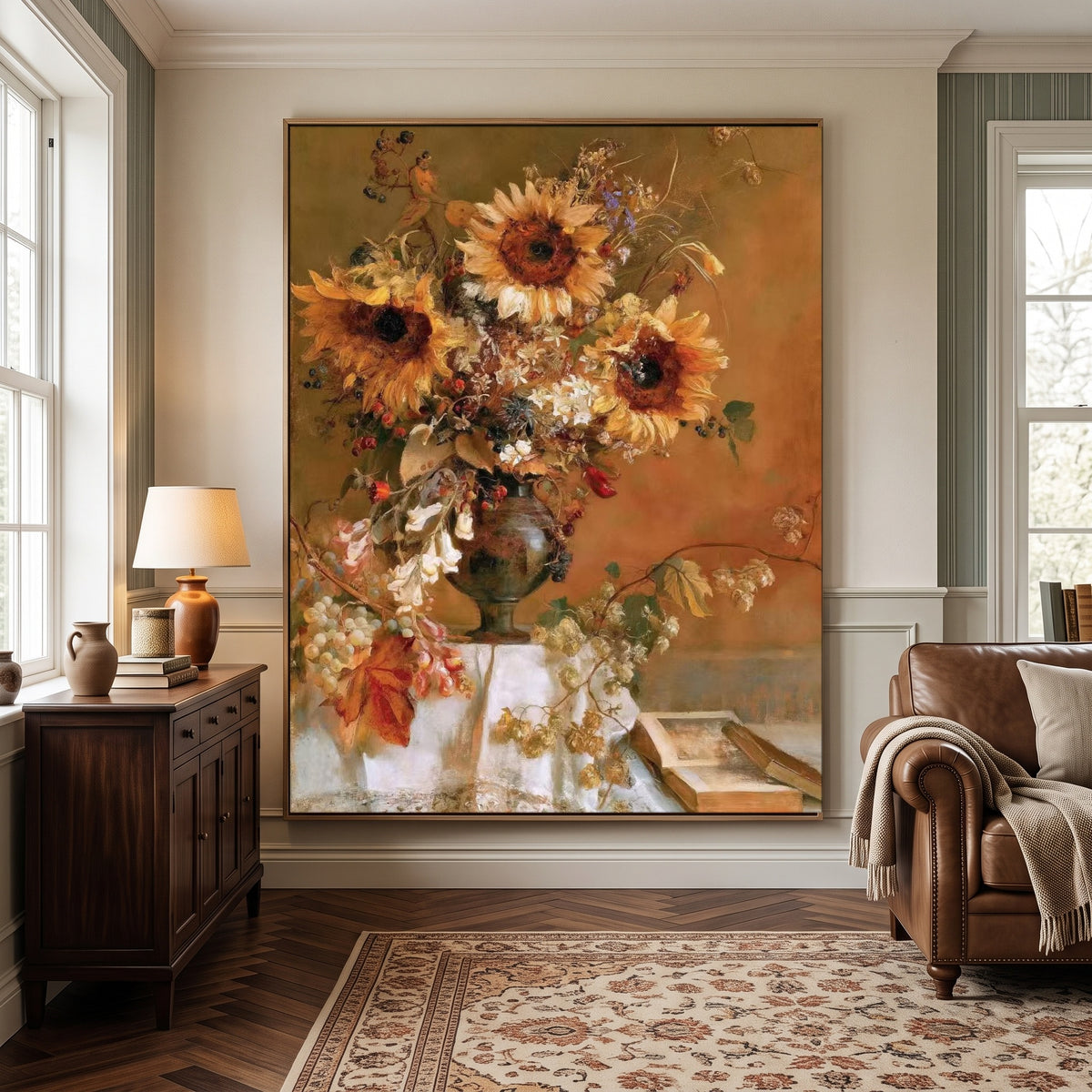 Sunflowers After Summer - front-view living-room hero - expressive contemporary art painting