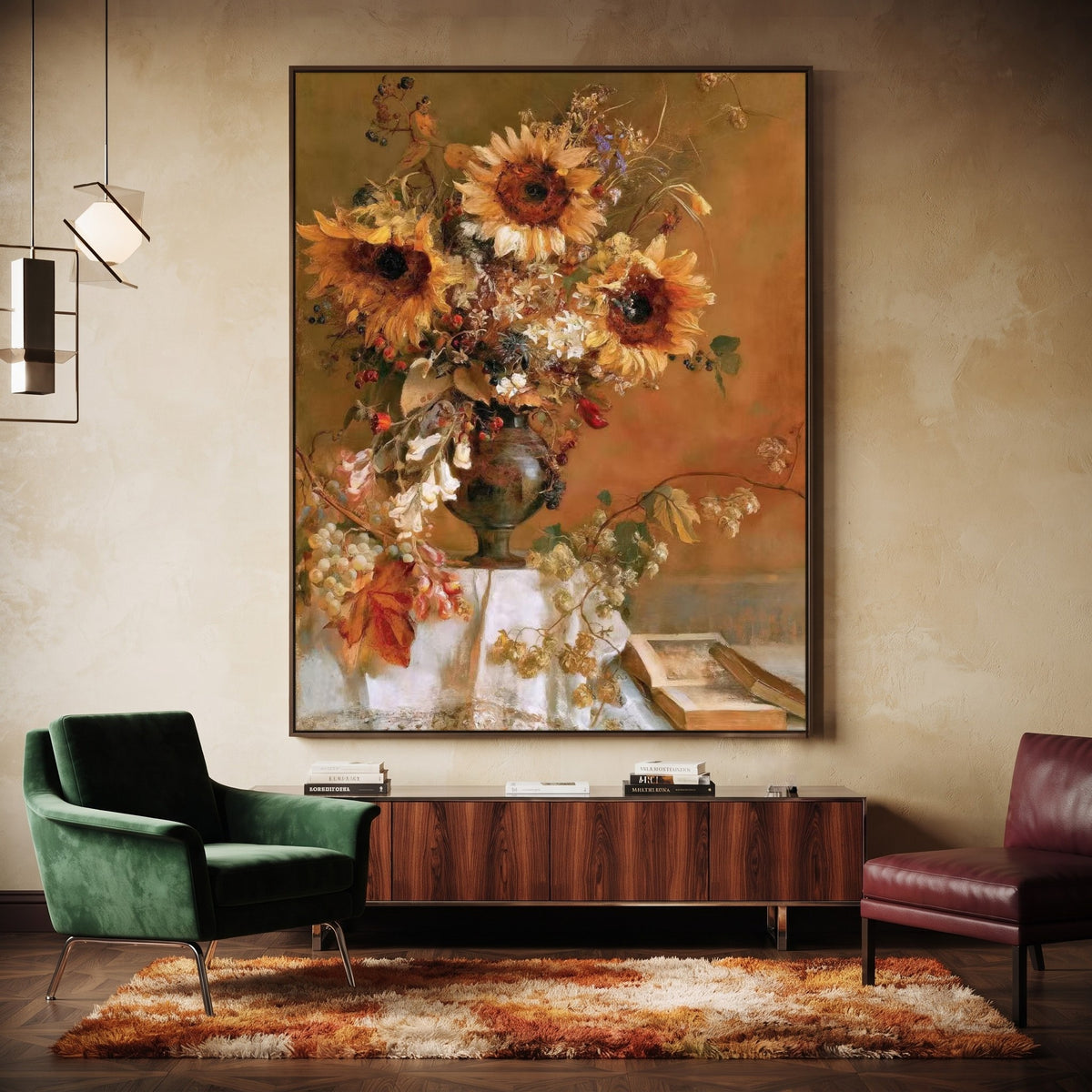 Sunflowers After Summer - interior setting 3 - expressive contemporary art painting