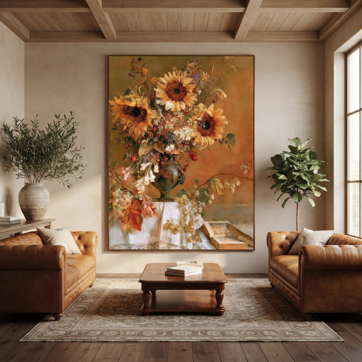 Sunflowers After Summer - interior setting 4 - expressive contemporary art painting