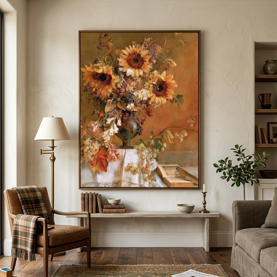 Sunflowers After Summer - interior setting 6 - expressive contemporary art painting