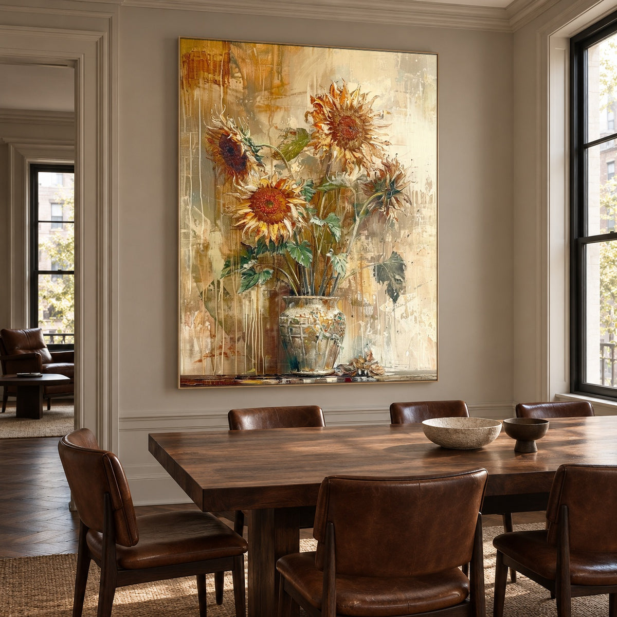 Sunflowers Keep the Light - interior setting 4 - expressive contemporary art painting