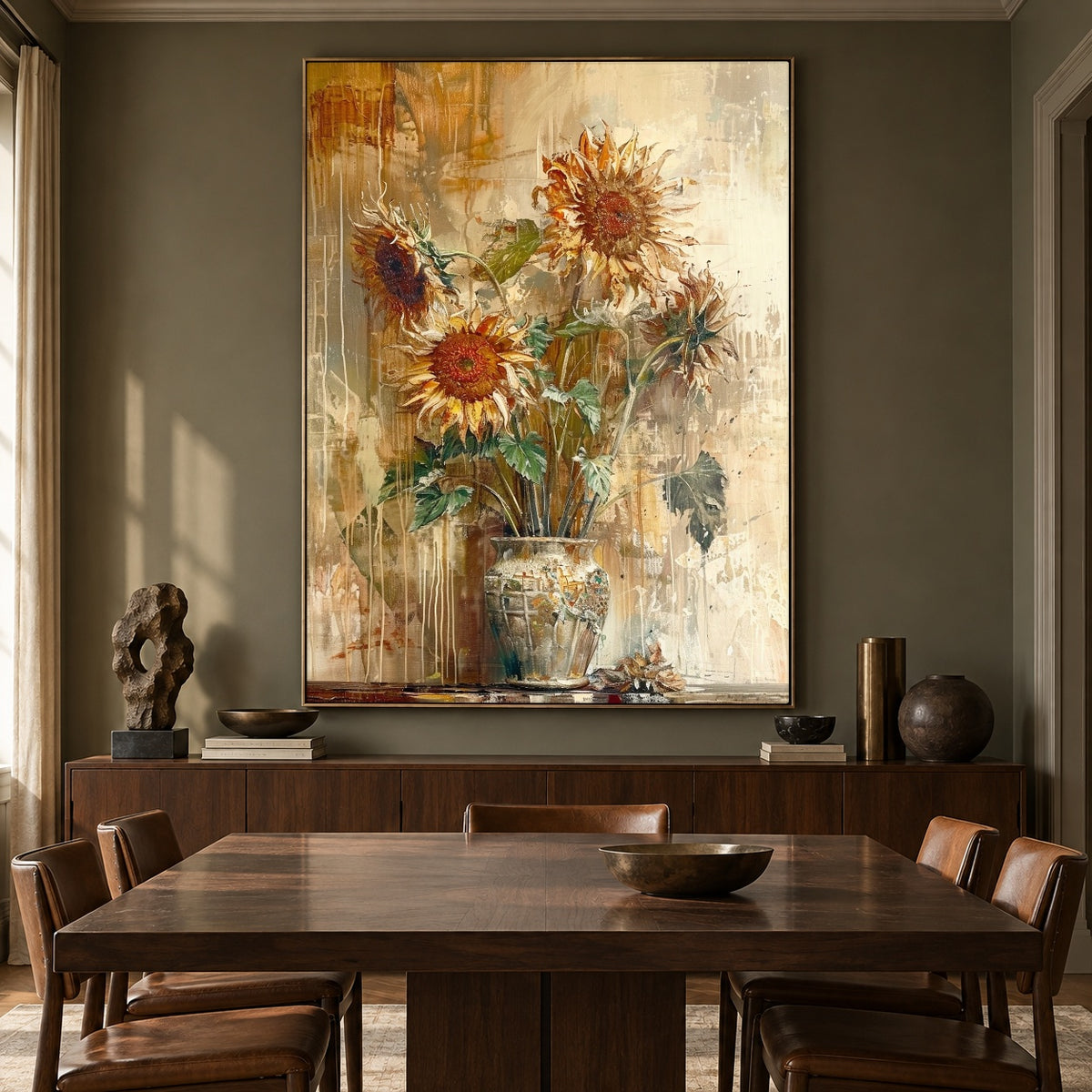 Sunflowers Keep the Light - interior setting 5 - expressive contemporary art painting