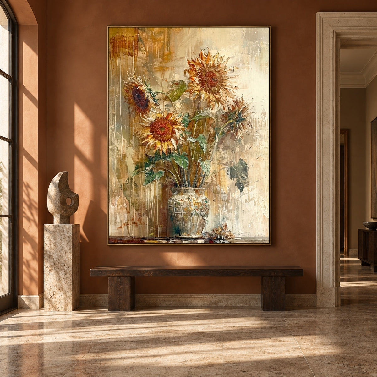 Sunflowers Keep the Light - interior setting 6 - expressive contemporary art painting