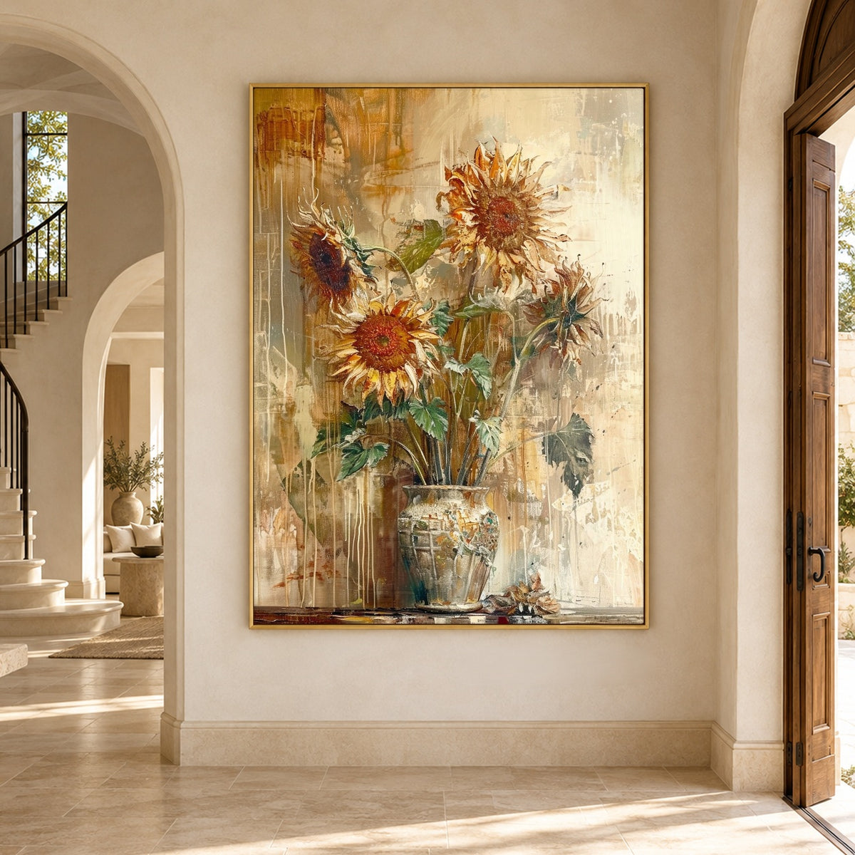Sunflowers Keep the Light - interior setting 8 - expressive contemporary art painting