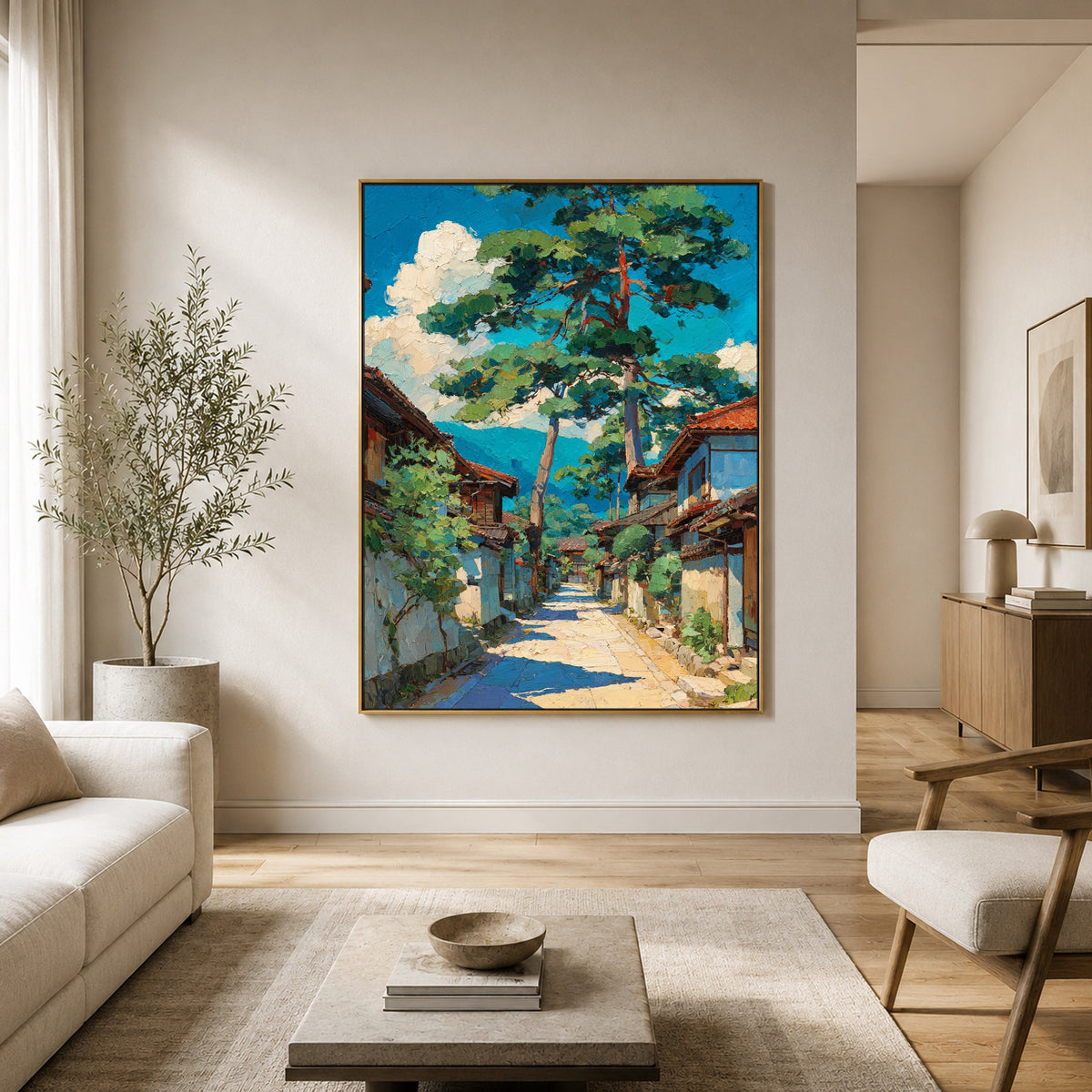 Sunshine Along Pine Street - front-view living-room hero - expressive contemporary art painting
