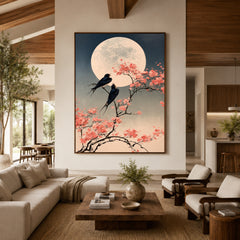 Swallows Beneath Blossom Moon - front-view living-room hero - expressive contemporary art painting