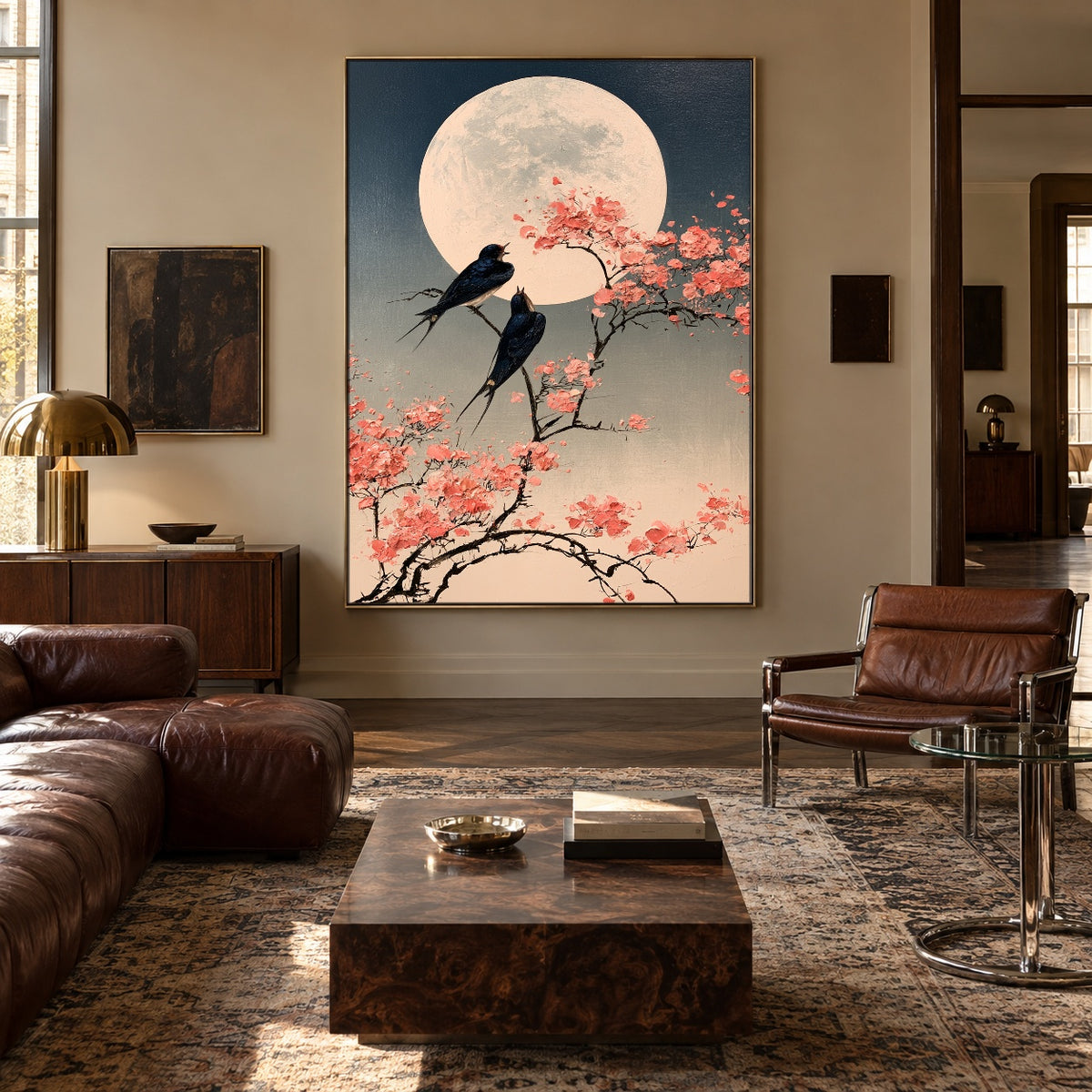 Swallows Beneath Blossom Moon - interior setting 7 - expressive contemporary art painting