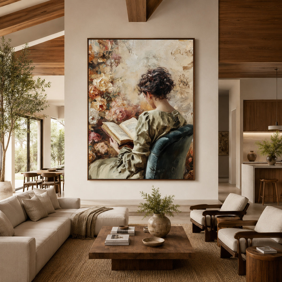 The Book and Blossoms - interior setting 3 - expressive contemporary art painting