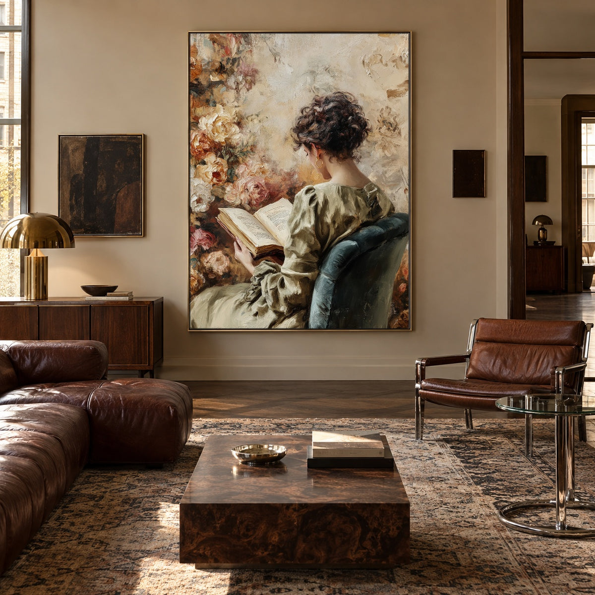 The Book and Blossoms - interior setting 4 - expressive contemporary art painting