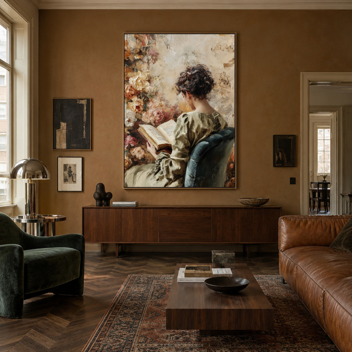 The Book and Blossoms - interior setting 5 - expressive contemporary art painting