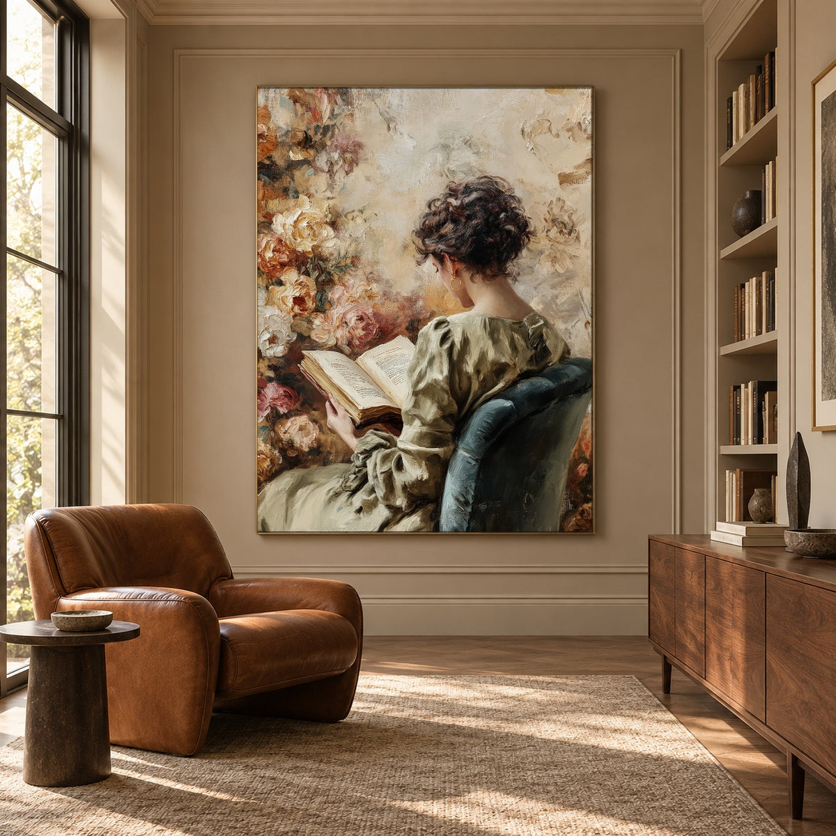 The Book and Blossoms - interior setting 7 - expressive contemporary art painting