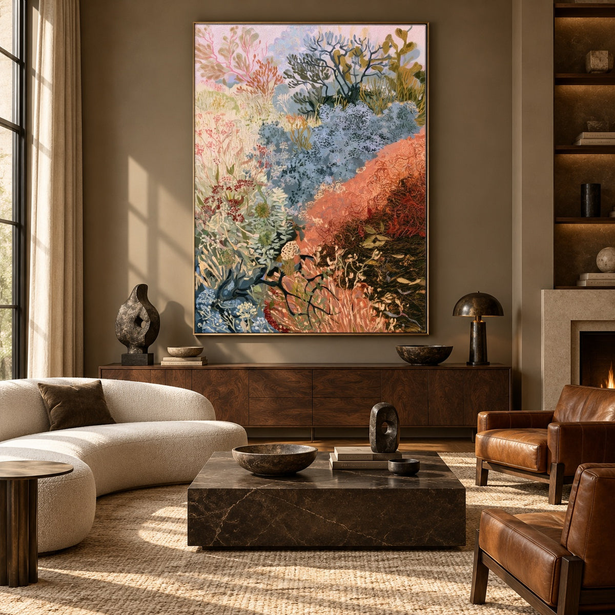 The Colorful Garden Trail - front-view living-room hero - expressive contemporary art painting