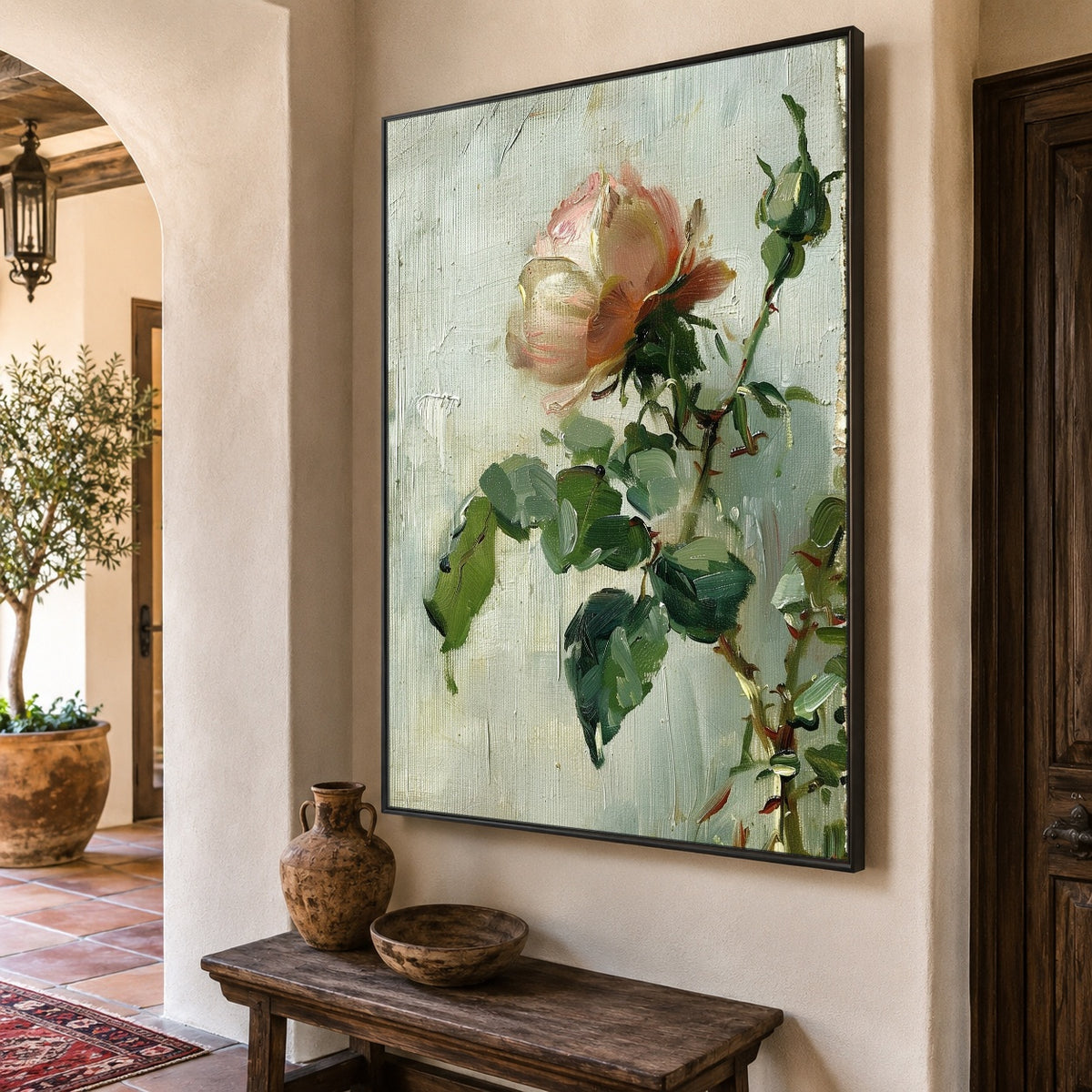The Quiet Rose - oblique view - expressive contemporary art painting