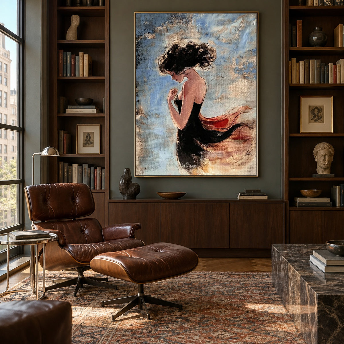 The Unspoken Turn - front-view living-room hero - expressive contemporary art painting