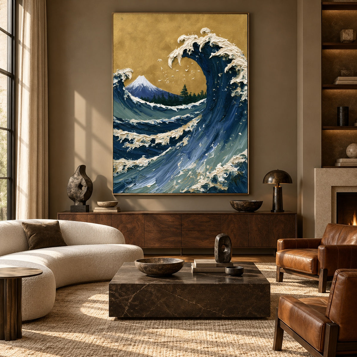 The Wave Holds Sky - front-view living-room hero - expressive contemporary art painting