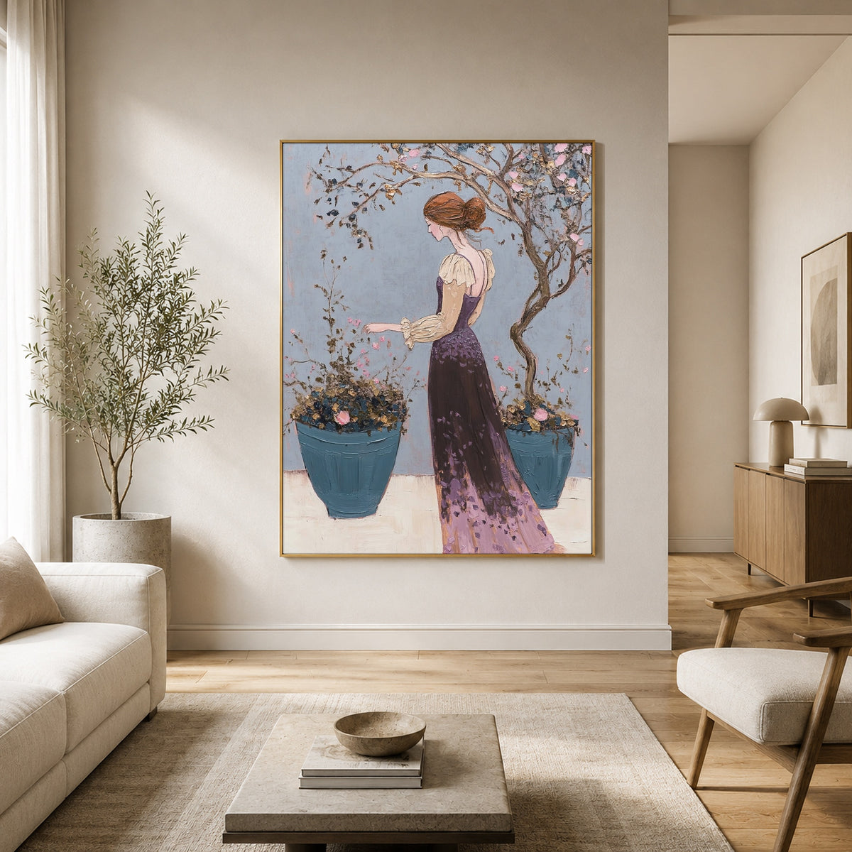 Under Garden Branches - front-view living-room hero - expressive contemporary art painting