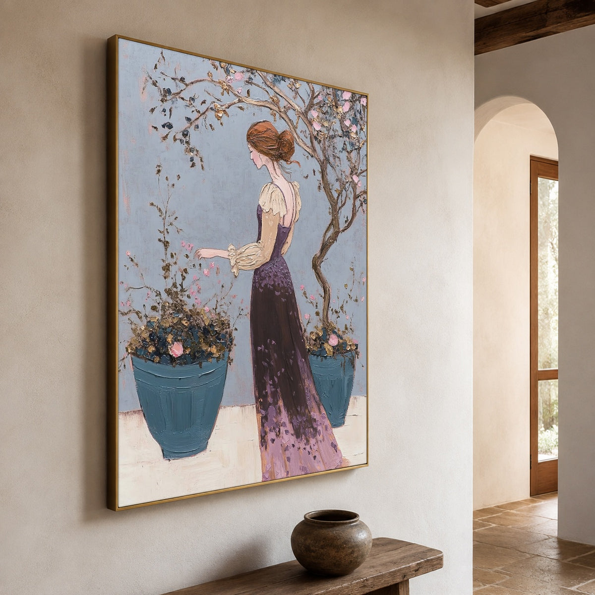 Under Garden Branches - oblique view - expressive contemporary art painting