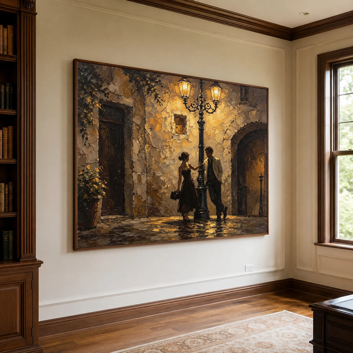 Under the Old Lamplight - oblique view - expressive contemporary art painting