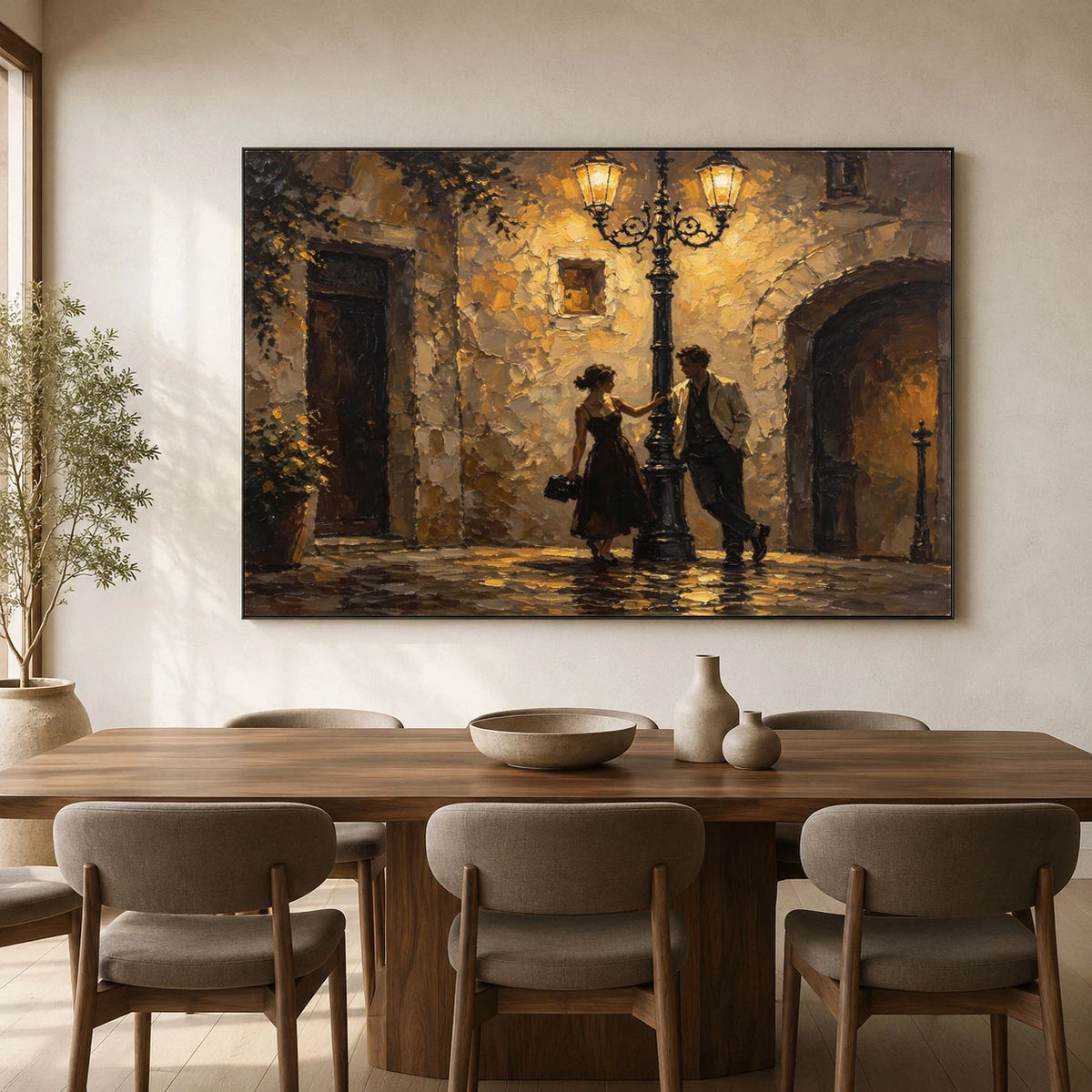 Under the Old Lamplight - interior setting 04 - expressive contemporary art painting